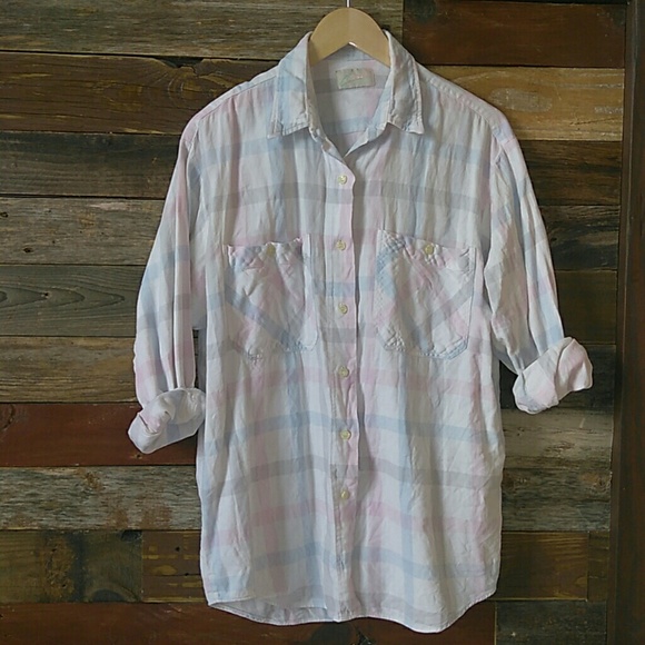 Tops - Light pink & blue vintage 100% cotton flannel